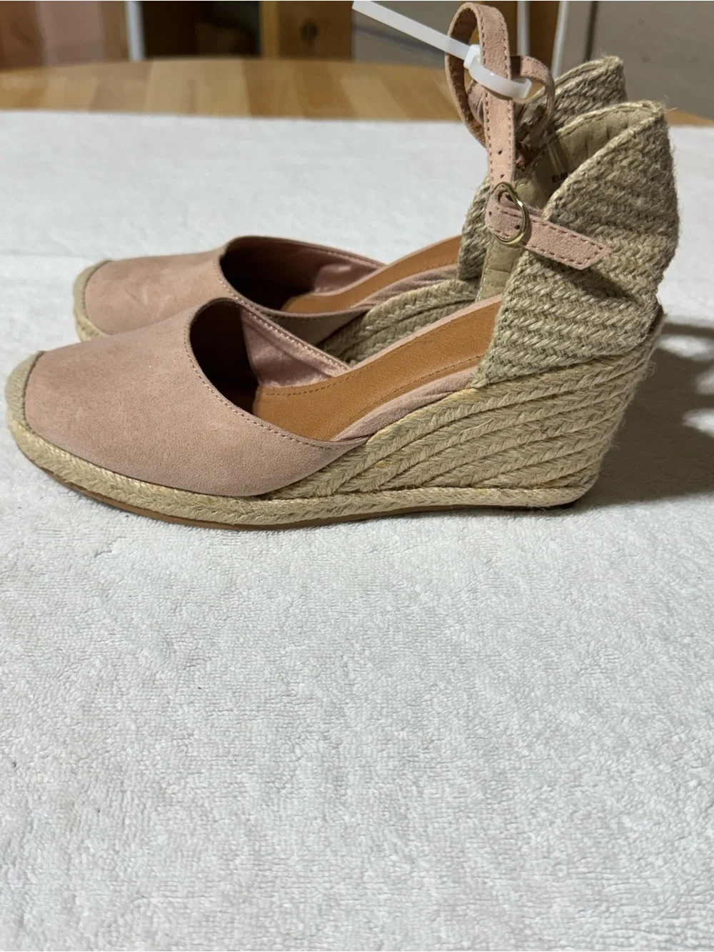 H&M Blush Pink Espadrille Wedge Sandals with Ankle Strap